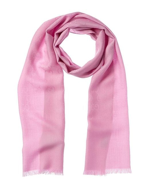 Gucci Pink Logo Jacquard Wool & Silk-blend Scarf