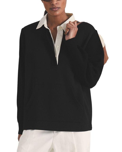 Reiss Black Noa Open Collar Wool & Cashmere-Blend Polo Shirt