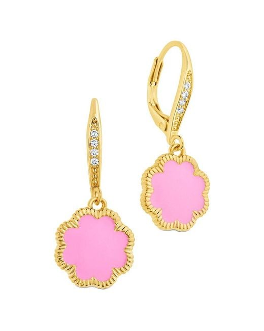 Sterling Forever Pink 14K Plated Rose Petal Short Drop Earrings