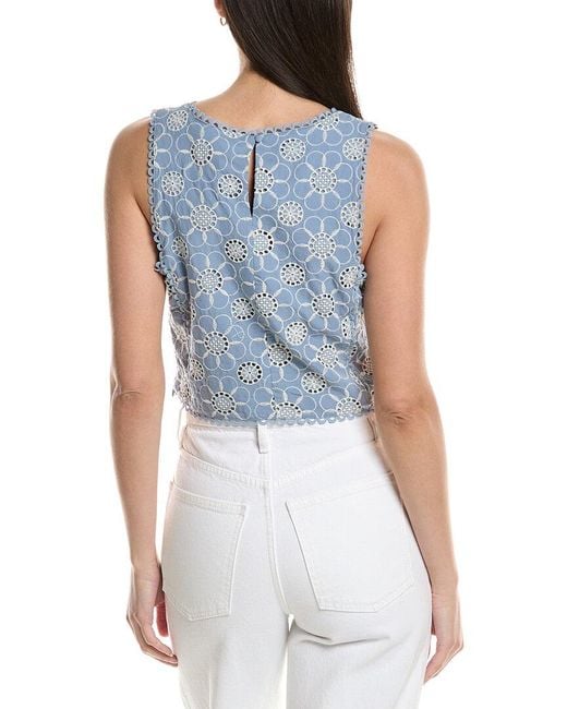 Ellen Tracy Blue Voile Embroidery Top