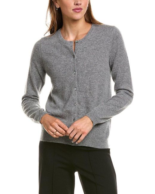 InCashmere Gray Basic Crewneck 100% Cashmere Cardigan