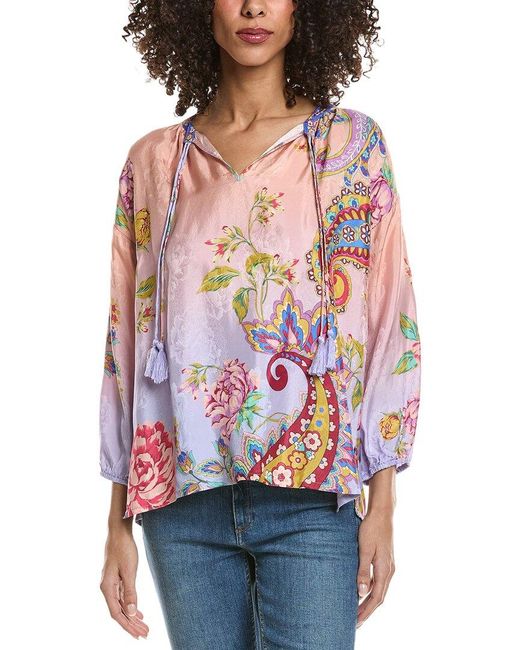 Johnny Was Red Margot Silk Blouse