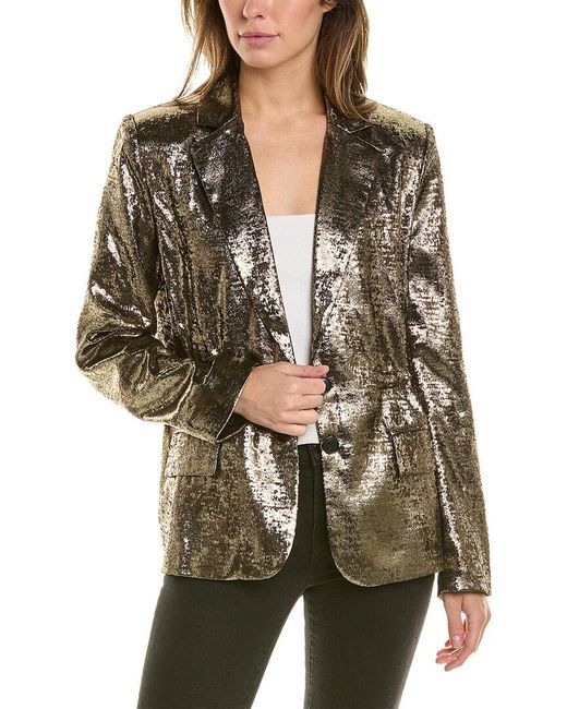 French Connection Green Alara Molten Metallic Suit Jacket