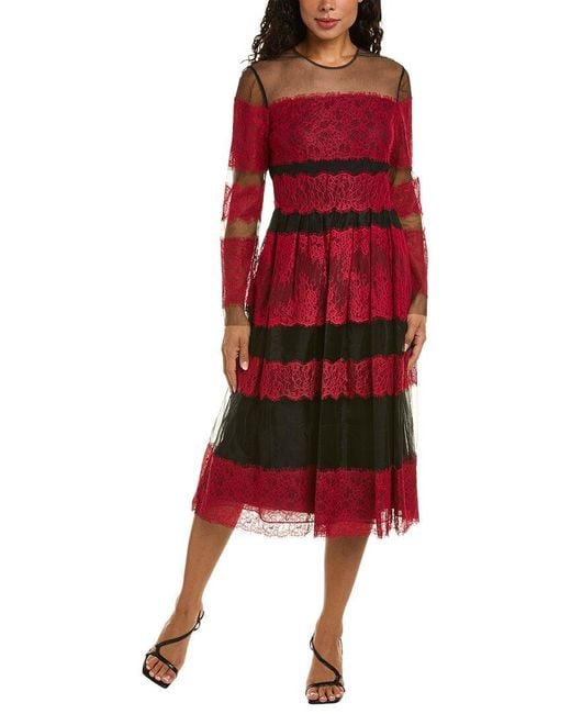 Mikael Aghal Red Lace Midi Dress