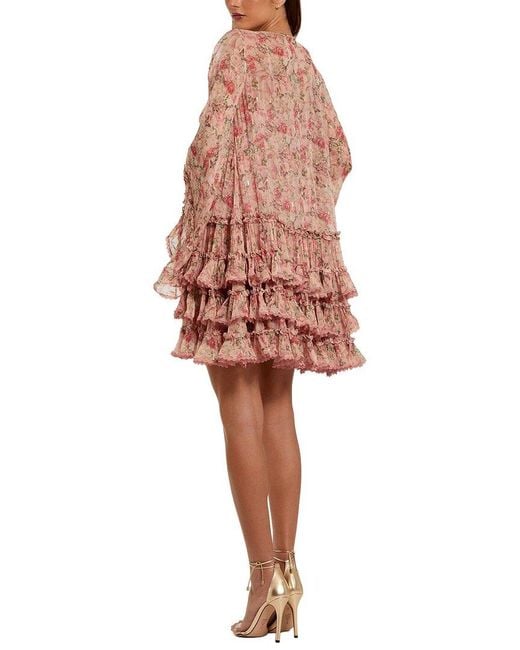 Mac Duggal Red Flare Long Sleeve Ruffle Viscose Mini Dress