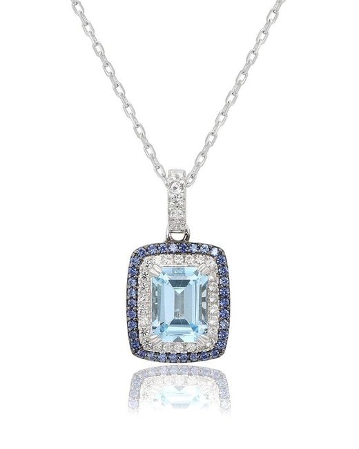 Suzy Levian Blue Silver 0.02 Ct. Tw. Diamond & Gemstone Pendant