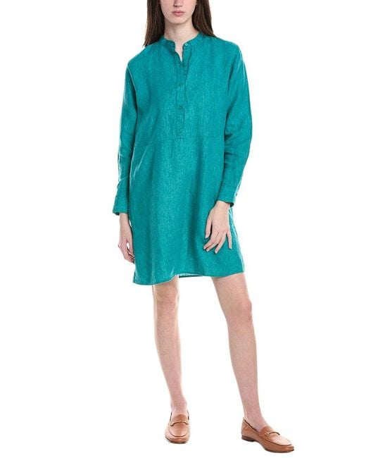 Eileen Fisher Blue Petite Mini Tunic Linen Dress