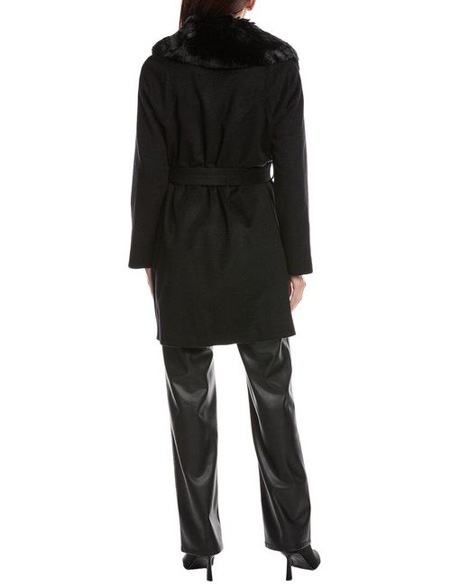 Via Spiga Black Wool-Blend Wrap Coat