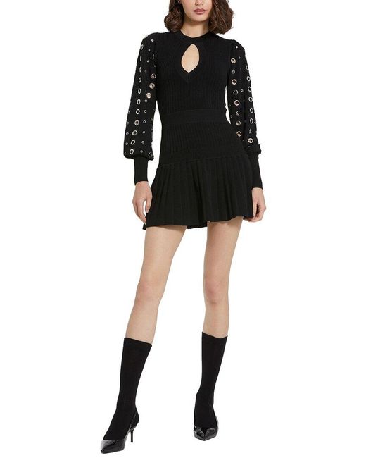 Mac Duggal Black Knit Long Sleeve Grommet Mini Dress