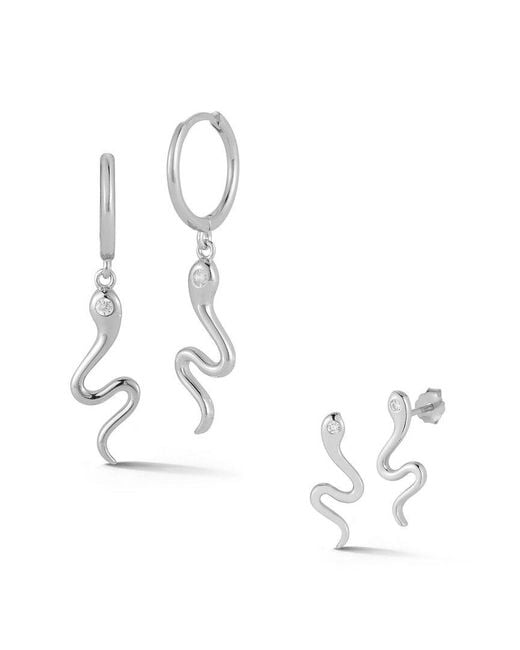 Glaze Jewelry White Rhodium Plated Cz Snake Earrings