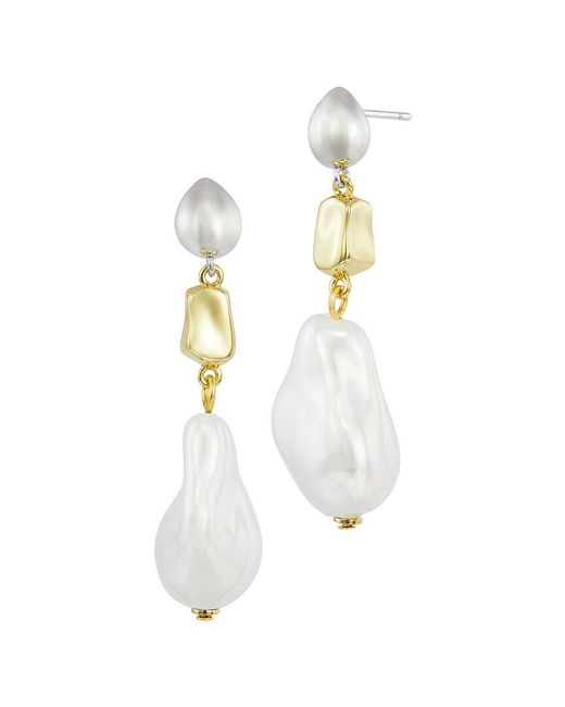 Savvy Cie White Two-Tone Plated 15-16Mm Pearl Drop Earrings