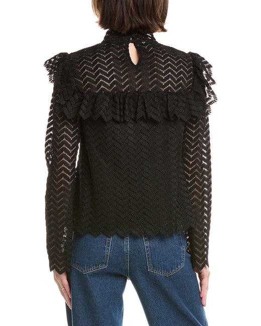 Rebecca Taylor Black Chevron Lace Top