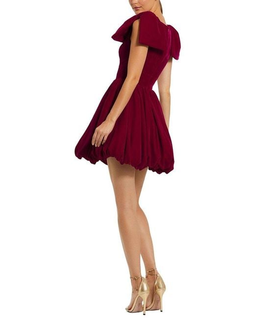 Mac Duggal Red Shoulder Bow Bubble Mini Dress