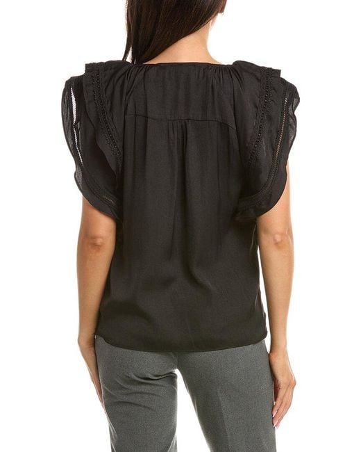 Tahari Black Flutter Sleeve Airflow Blouse