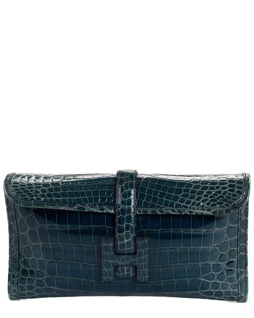 Hermès Blue Crocodile Leather Jige Elan 29 Clutch (Authentic Pre-Owned)