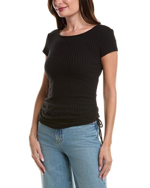 Project Social T Black Lolita Side Ruched Sweater Rib T-Shirt