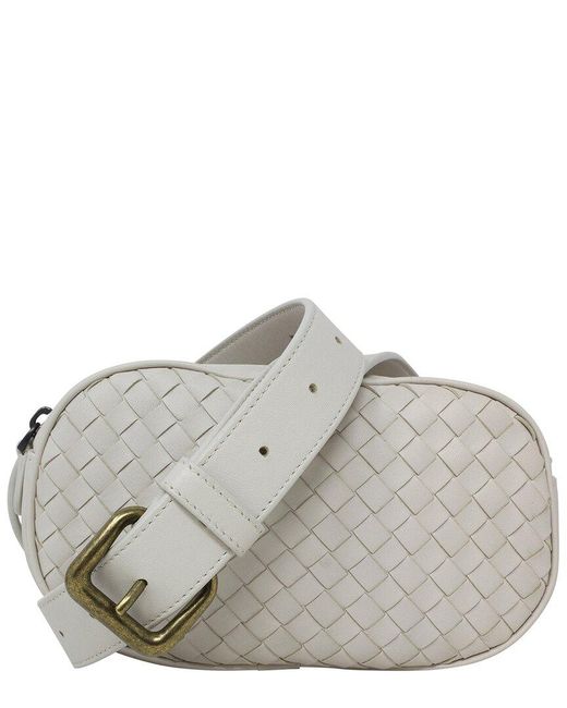 Bottega Veneta Gray Ivory Intrecciato Leather Crossbody Belt Bag (Authentic Pre- Owned)