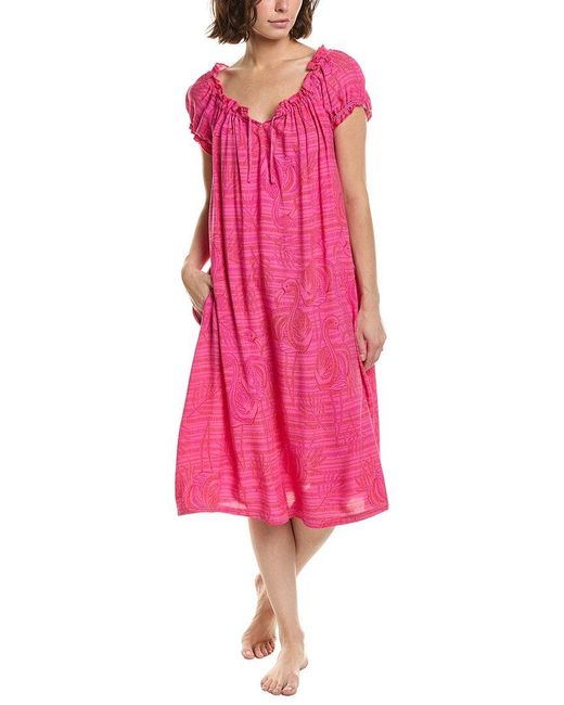 Hue Pink Shirred Lounge Midi Sleepshirt