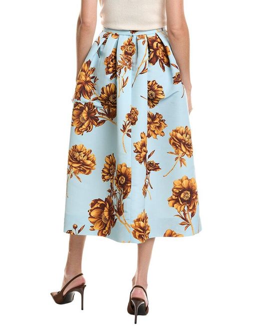 Oscar de la Renta White Peony Print Circle Skirt