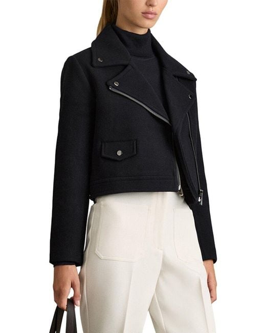 Reiss Black Arlow Cropped Wool-Blend Biker Jacket