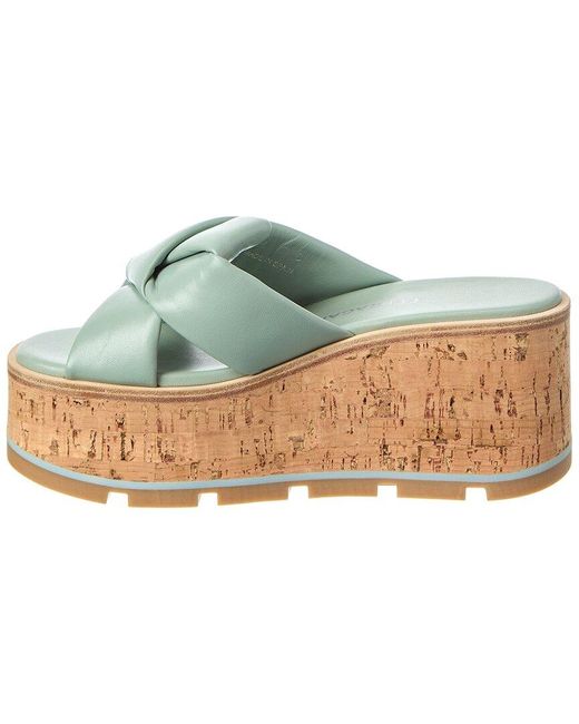 Ferragamo Blue Engracia Leather Wedge Sandal