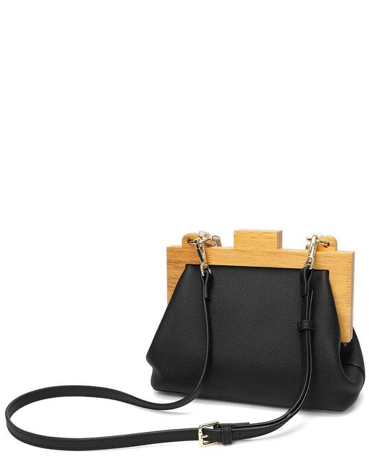Tiffany & Fred Paris Black Full-grain Leather & Real Wood Frame Shoulder Bag
