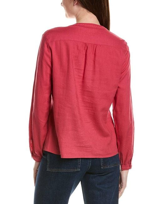 Tommy Bahama Red Palm Shores Lace Trim Linen-Blend Blouse