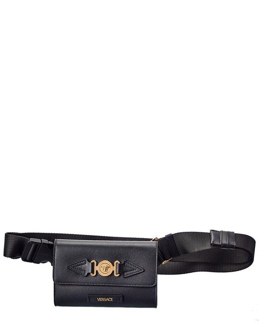 Versace Black Medusa Biggie Leather Belt Bag for men