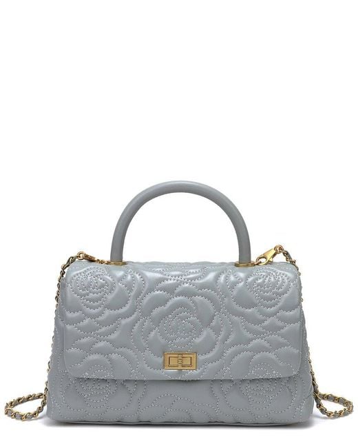 Tiffany & Fred Paris Gray Quilted Large Leather Satchel