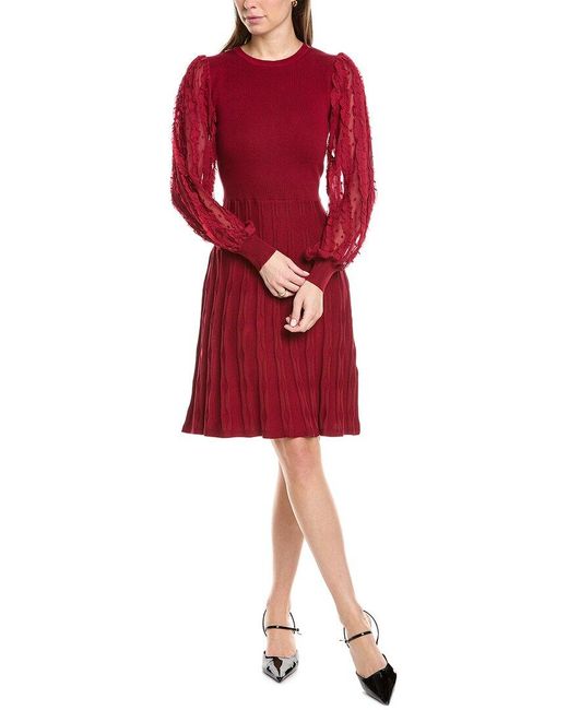 Nanette Lepore Red Chiffon Sleeve Sweaterdress