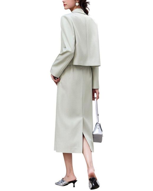 OUNIXUE White 2Pc Blazer & Skirt Set