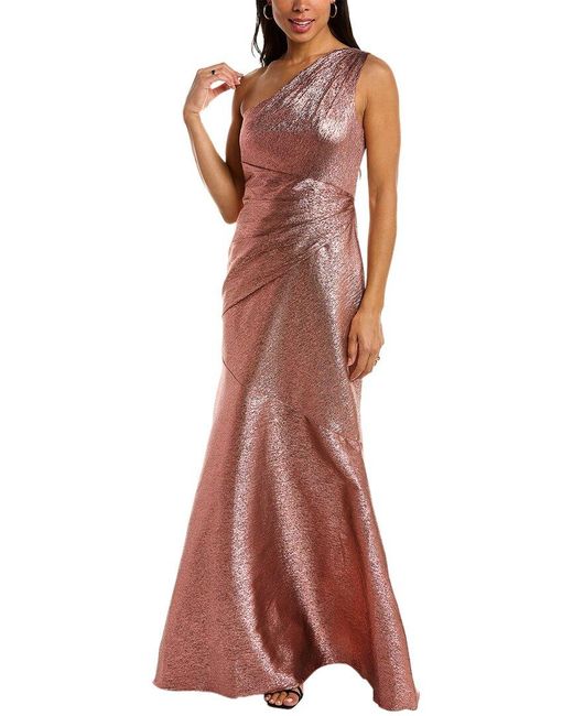 THEIA Red Ruched Silk-Blend Gown