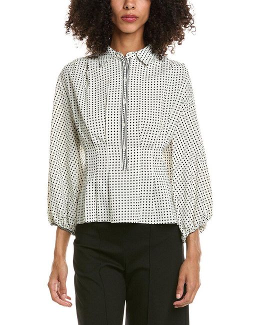 Max Studio Gray 3/4-Sleeve Pleat Front Blouse