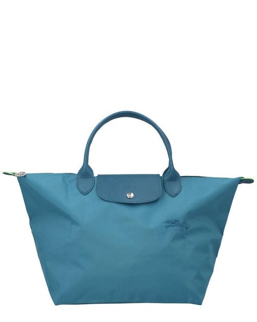 Longchamp Blue Le Pliage Green Large Canvas Tote