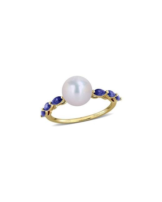 Rina Limor Blue 10K 0.78 Ct. Tw. Lab-Grown Sapphire & 8-8.5Mm Pearl Fashion Ring