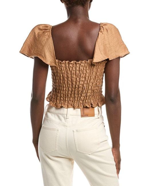 Maje White Flutter Sleeve Linen-Blend Top
