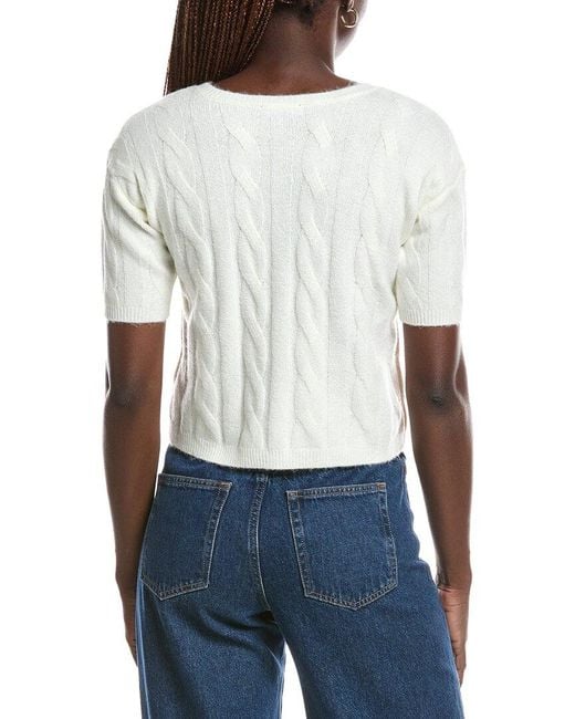 1.STATE White Cable Crewneck Cardigan