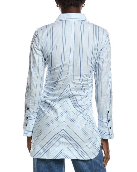 Ganni Blue Twill Stripe Fitted Tunic
