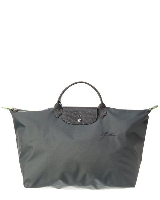 Longchamp Gray Le Pliage Green Small Canvas & Leather Travel Bag