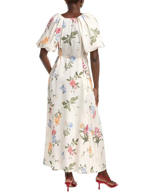 Ellen Tracy White Crinkle Raglan Sleeve V-Neck Maxi Dress