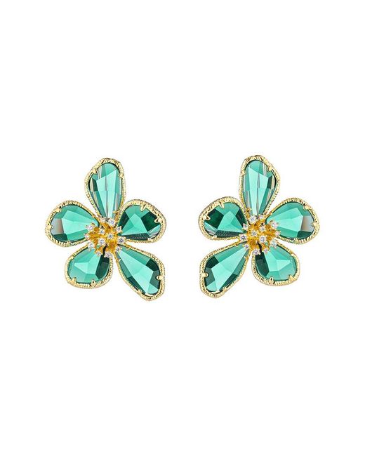 Eye Candy LA Green Luxe Collection 18k Plated Cz Georgia Flower Earrings