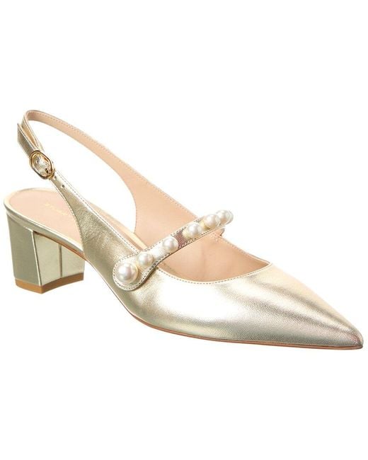 Stuart Weitzman Metallic Pia Mary Jane Leather Slingback Pump