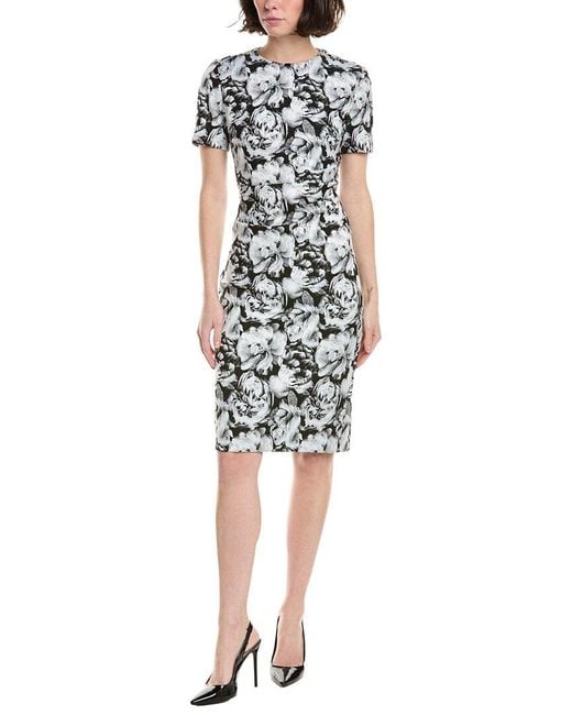 Sara Campbell White Sheath Floral Jacquard Dress