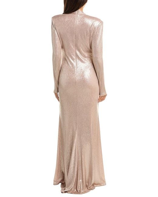 Tadashi Shoji Natural Ferrum Metallic Twist Drape Gown