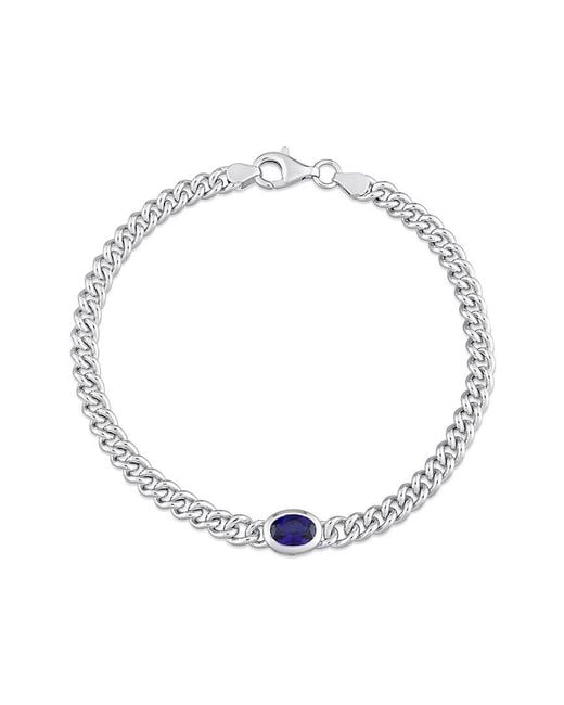 Rina Limor Metallic Silver 1.27 Ct. Tw. Sapphire Curb Link Chain Bracelet