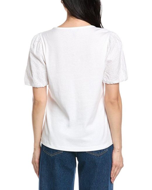 Jones New York White Eyelet Sleeve T-Shirt