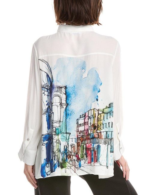 Lemon Grass White 3/4-Sleeve Button Down Blouse