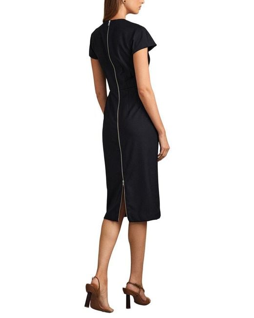 Reiss Black Serena Tailored Cap Sleeve Wool-Blend Dress