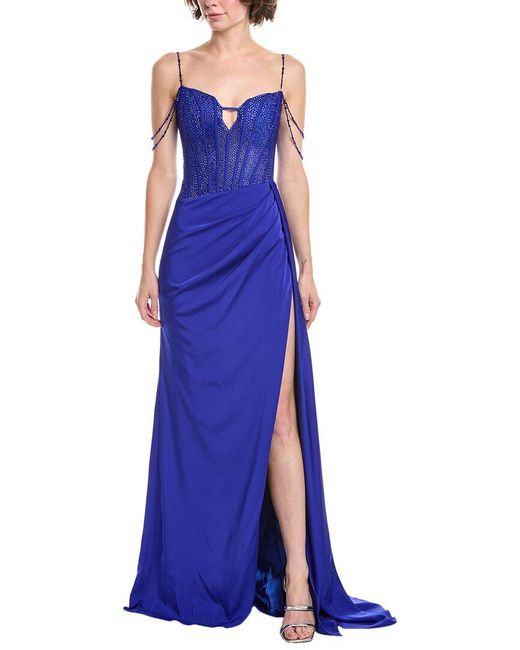 Jovani Purple Beaded Corset Bodice Gown