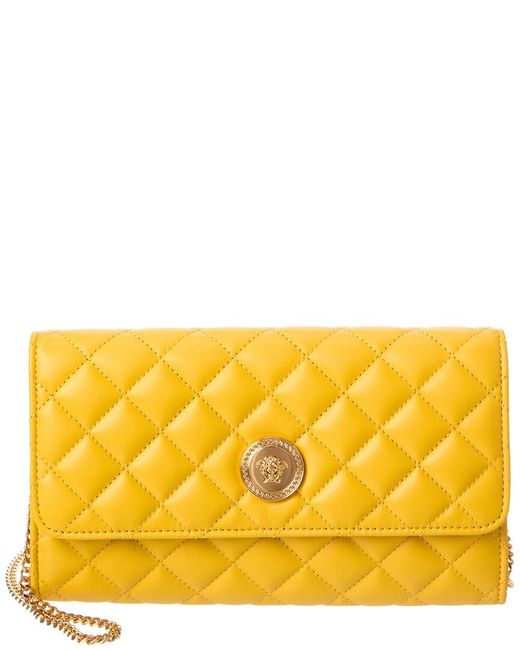 Versace Yellow Iconic Leather Wallet On Chain